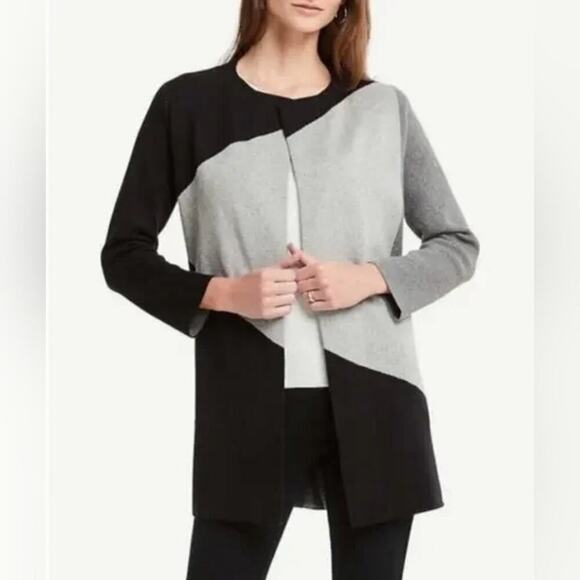 Ann Taylor Colorblock Black Gray Open Sweater Cardigan Coat- Large‎ - Picture 1 of 9